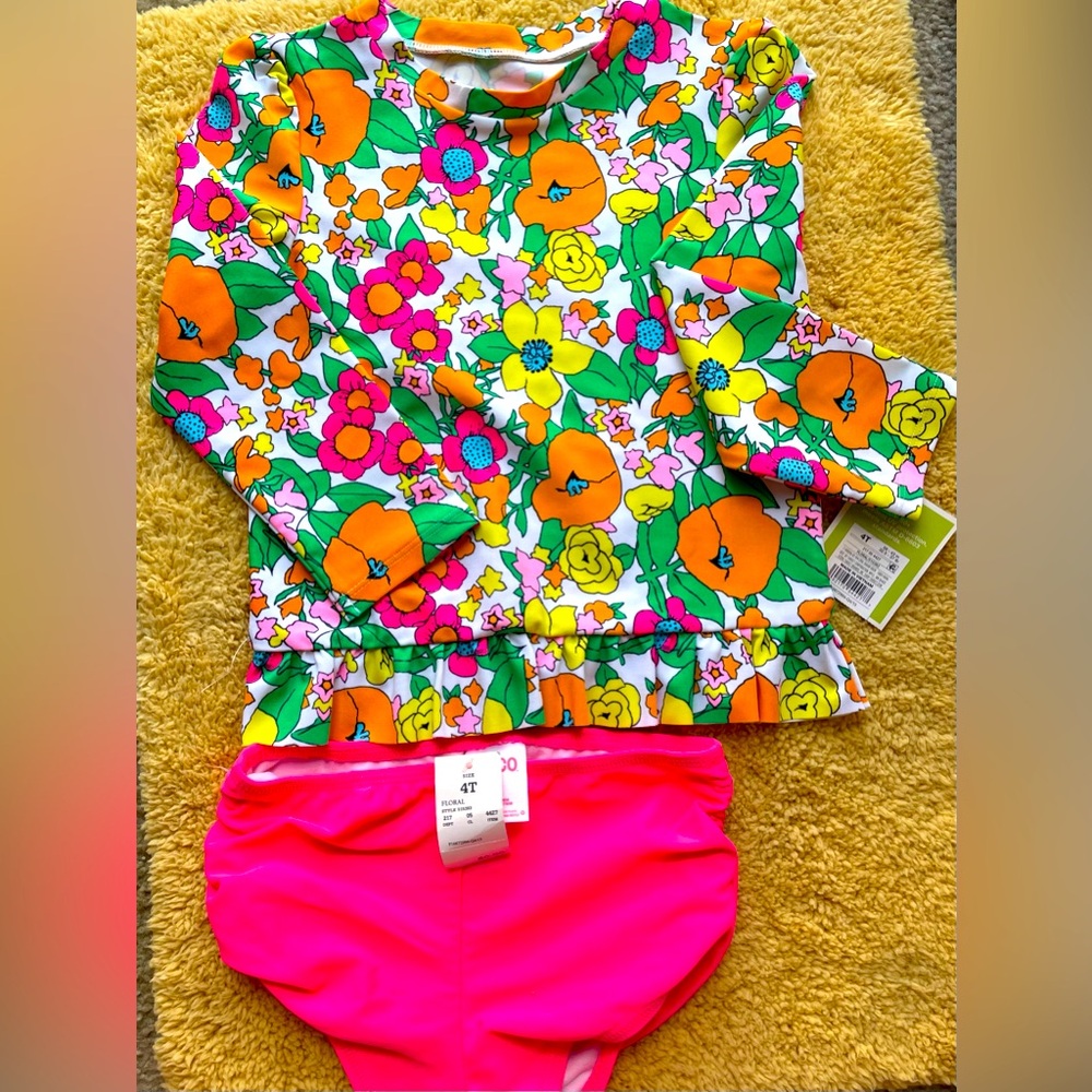 Circo Floral Girls Swim Set - Pink and Multicolor, NWT, Size 4T, UPF 50+